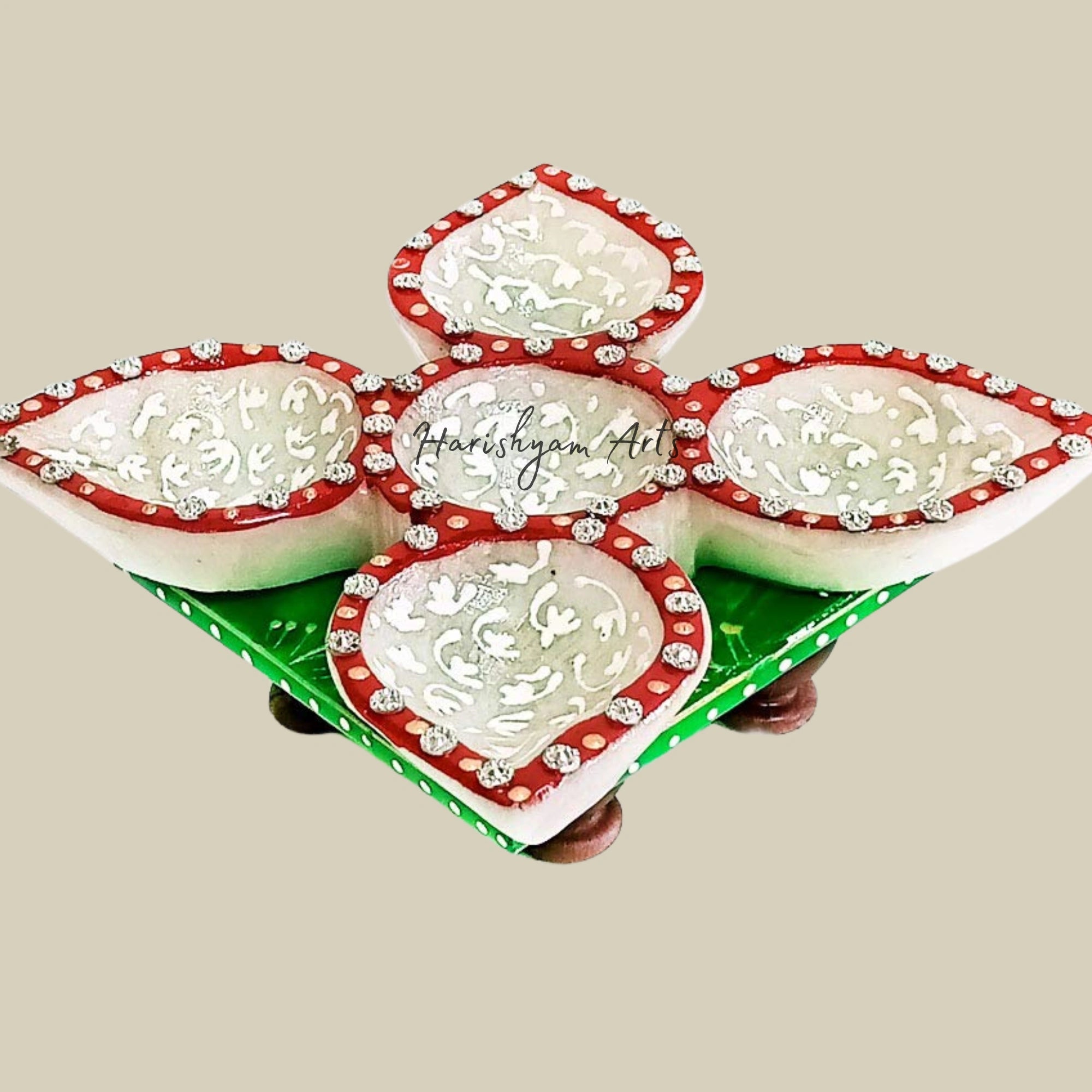 Marble Diya with Agarbatti Holder on Chowki