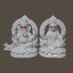 Pure White Marble Laxmi Ganesh Moorti