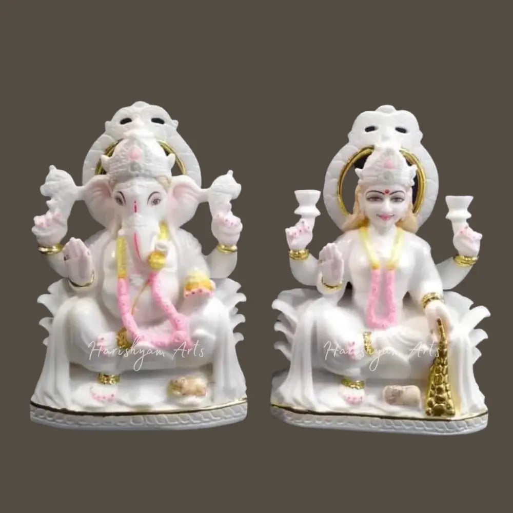 Laxmi Ganesh Moorti in White Marble