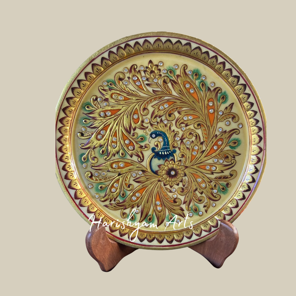 Marble Plate with Hand-Painted Embossed Gold Floral Design