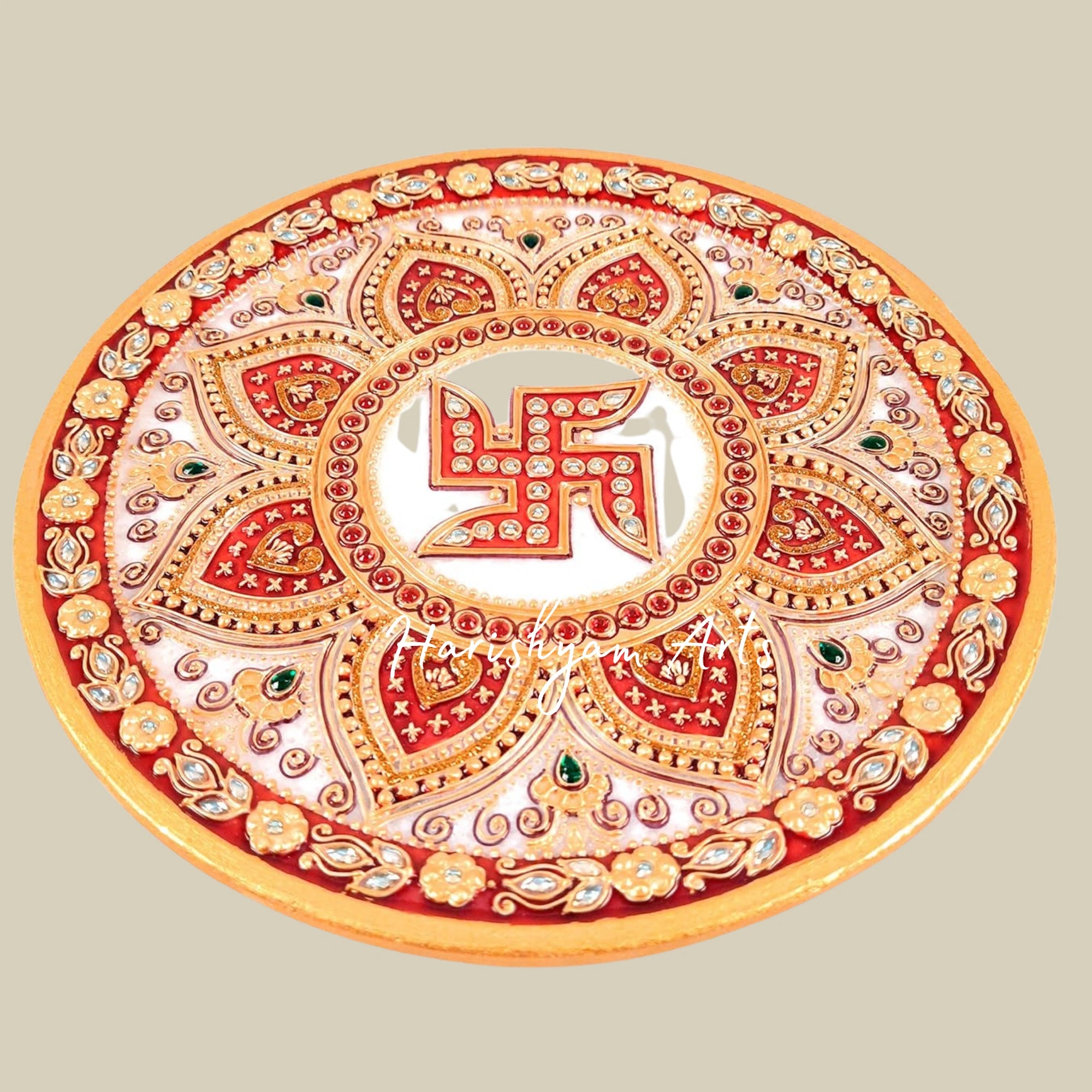 Marble Pooja Thali with Swastik Design for Traditional Worship7