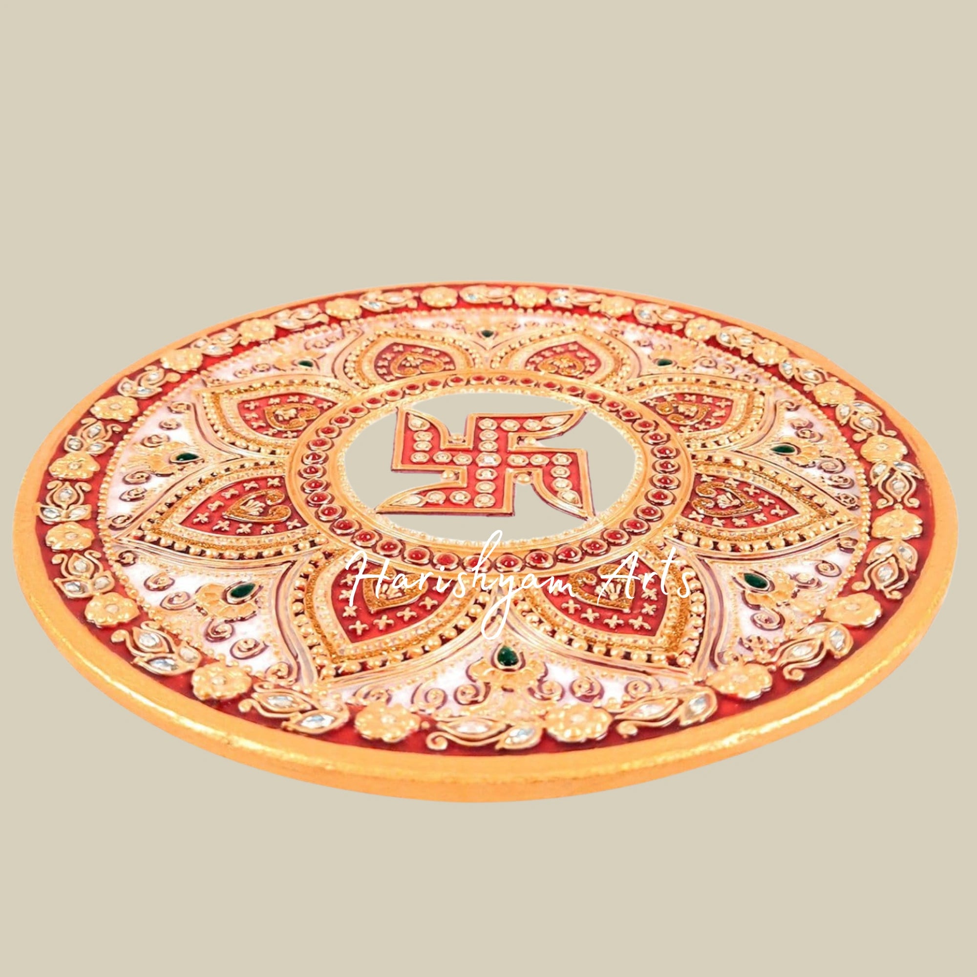 Marble Pooja Thali with Swastik Design for Traditional Worship8