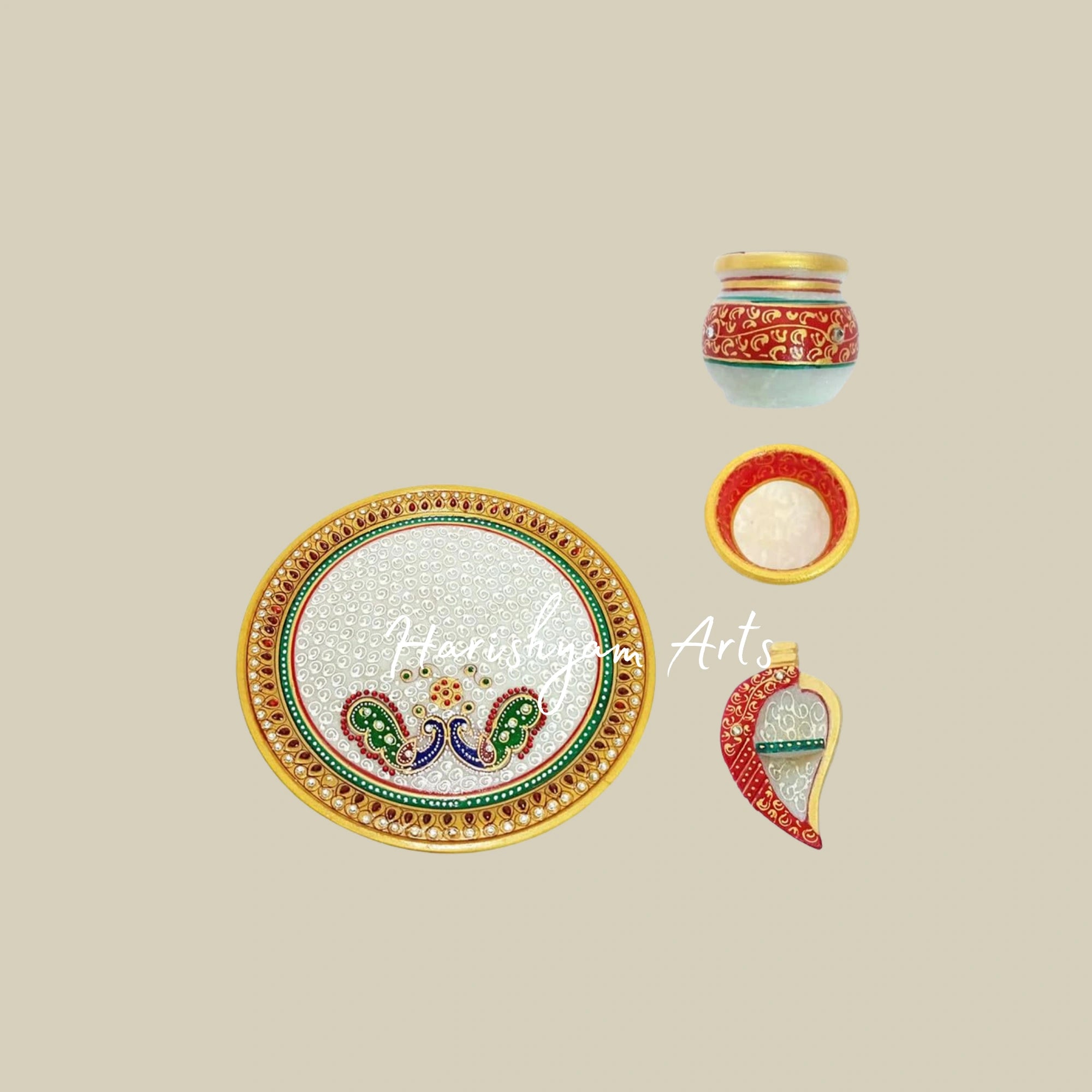 Marble Puja Thali for Laddu Gopal Pooja Room with Diya, Sindoor Holder, and Lota1