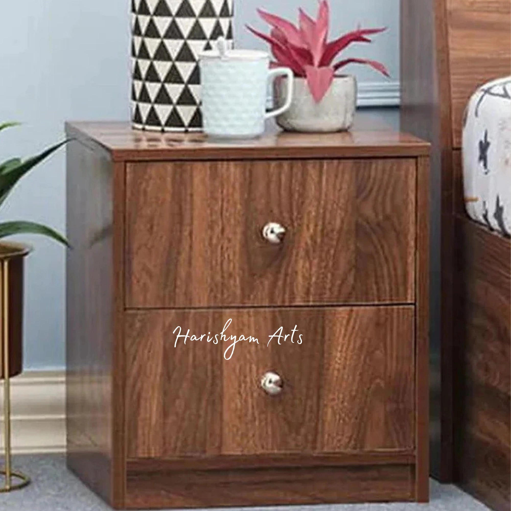 Matte Finish Double Drawer Bedside Chest