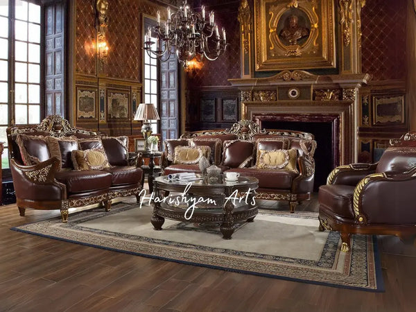 Metallic Gold Finish Mahogany Sofa Set