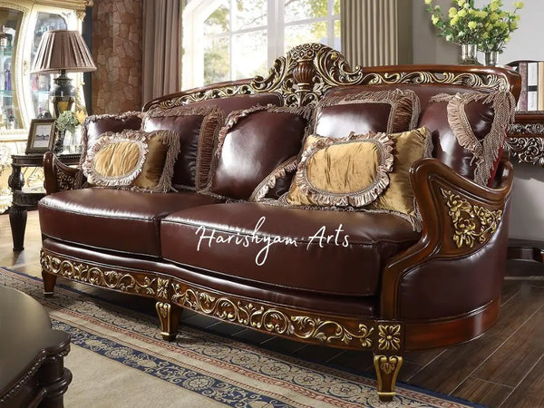 Metallic Gold Finish Mahogany Sofa Set