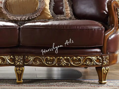 Metallic Gold Finish Mahogany Sofa Set