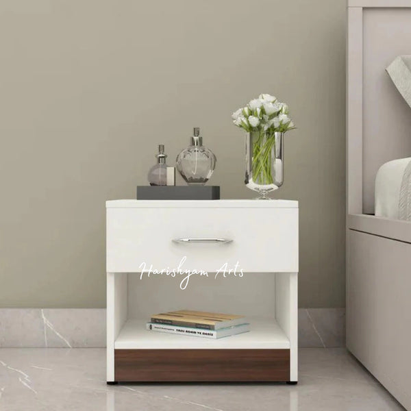 Mist White Finish Bedside Table with Drawer