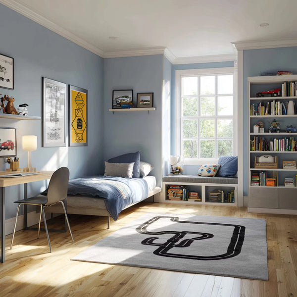 Modern Boys’ Room with Built-In Bookshelves & Reading Window Seat