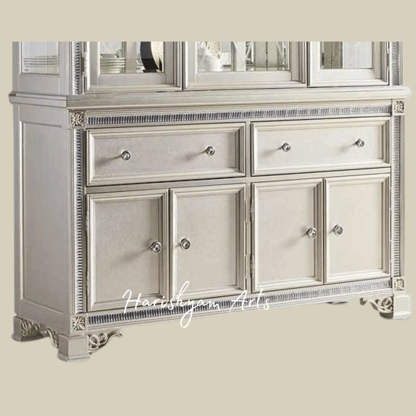Modern Pearl White Crockery Hutch with Elegant Glass Doors and Spacious Storage Drawers
