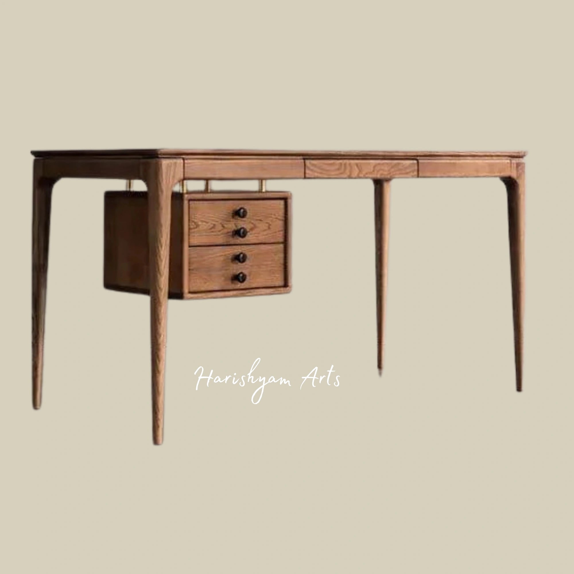 Modern Walnut Teak Wood Writing Desk with Five Spacious Drawers