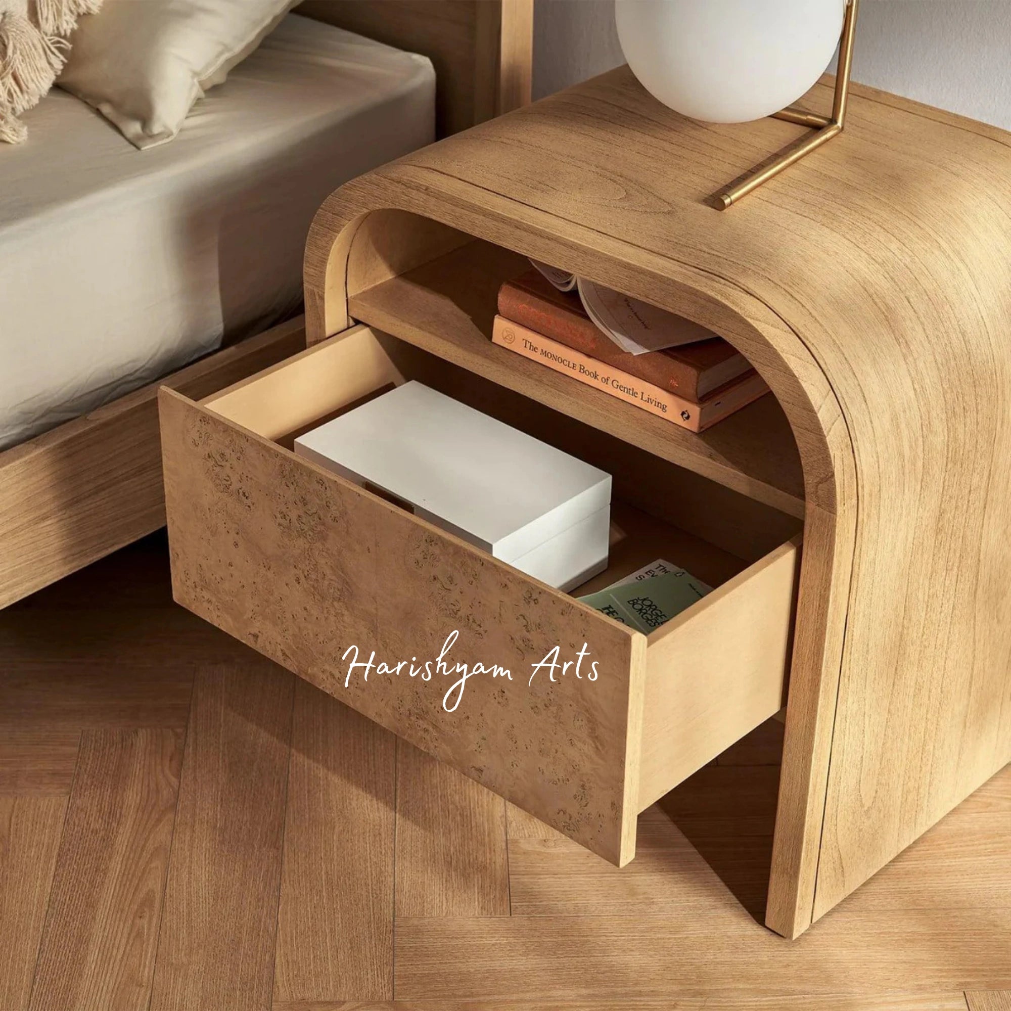 Modern Wooden Side Table with Crescent Design