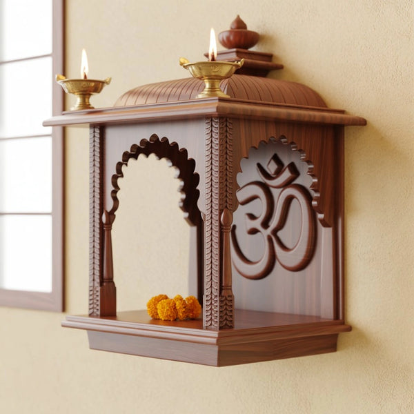 Omkara Aradhana Compact Teak Mandir – Dome Top Wall Temple