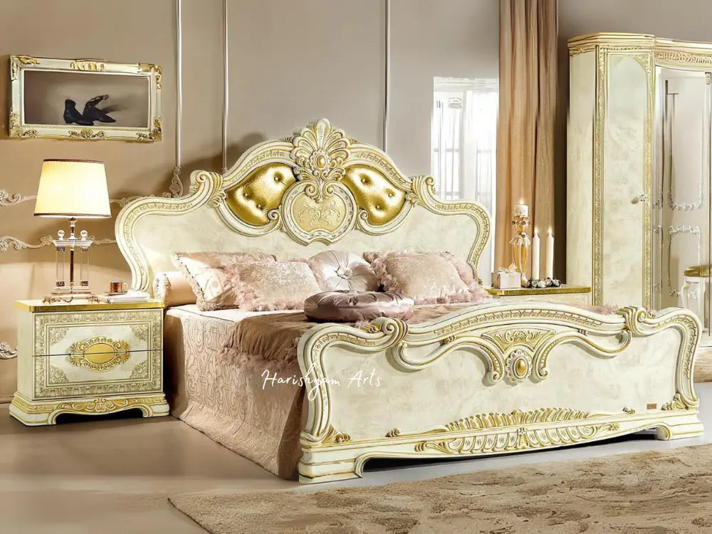 Opulent Ivory and Gold 3-Piece Queen Bedroom Set