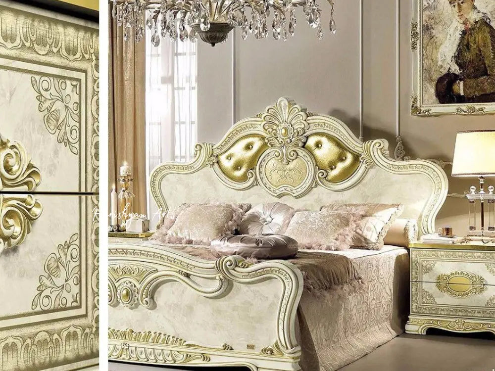 Opulent Ivory and Gold 3-Piece Queen Bedroom Set