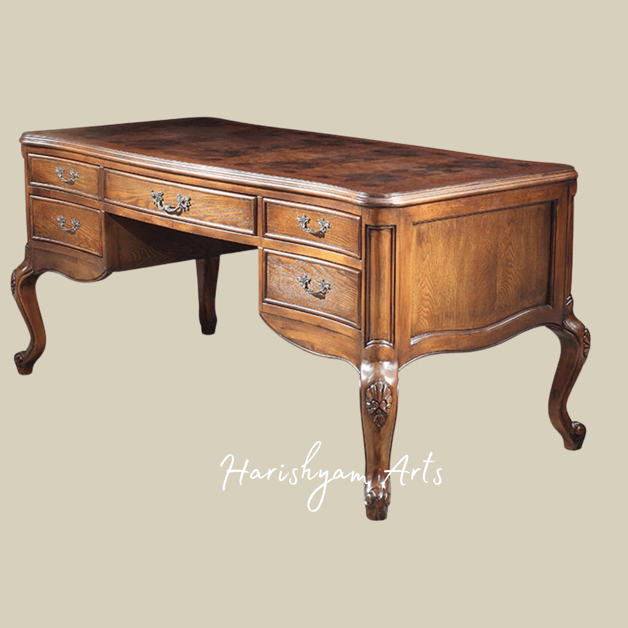Premium Aristocrat Office Furniture Ensemble with Hand Carved Writing Desk, Royal Armchair and Decorative Bookcase Storage