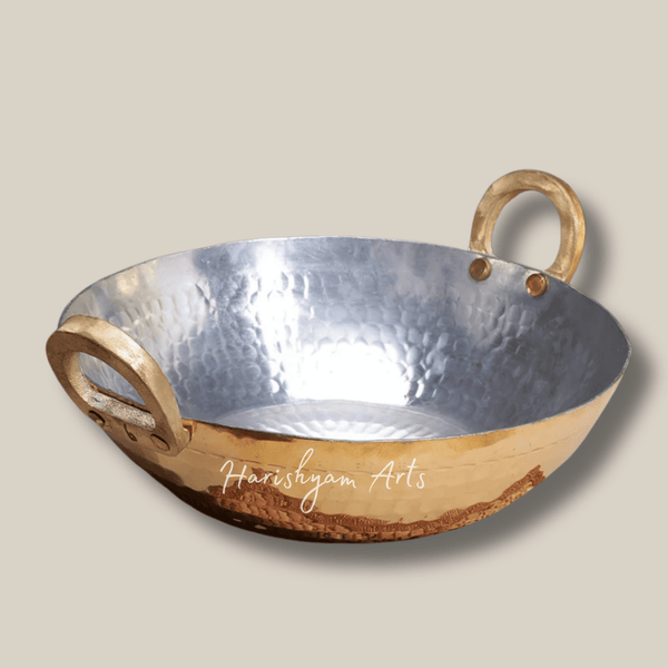 Premium Brass Kadhai Set with Round and Flat Bottoms – 1 Liter and 3 Liter Sizes