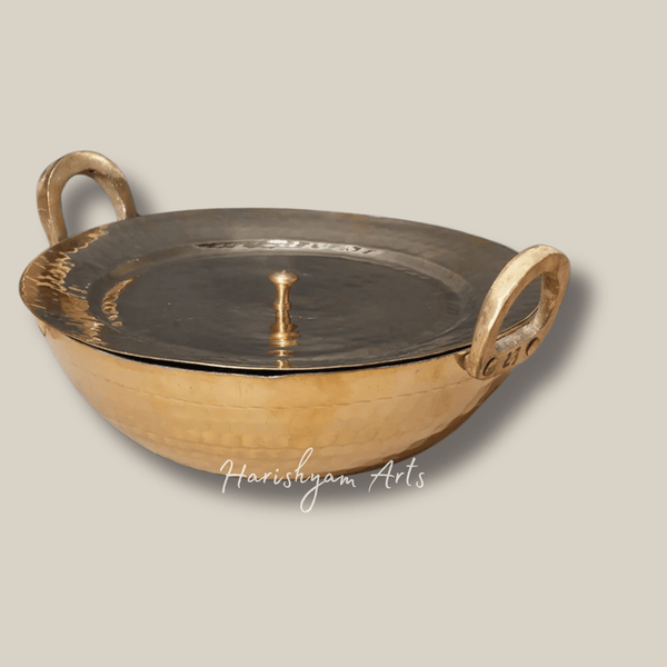 Premium Brass Kadhai Set with Round and Flat Bottoms – 1 Liter and 3 Liter Sizes