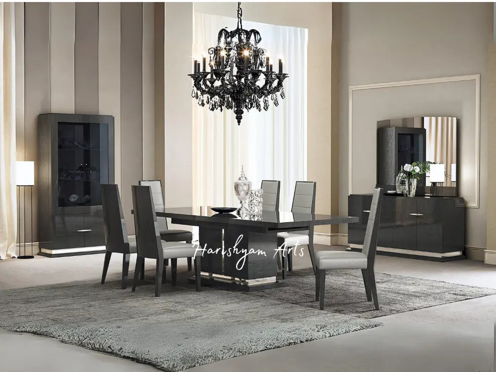 Premium Dining Set with Grey High Gloss Lacquer Finish