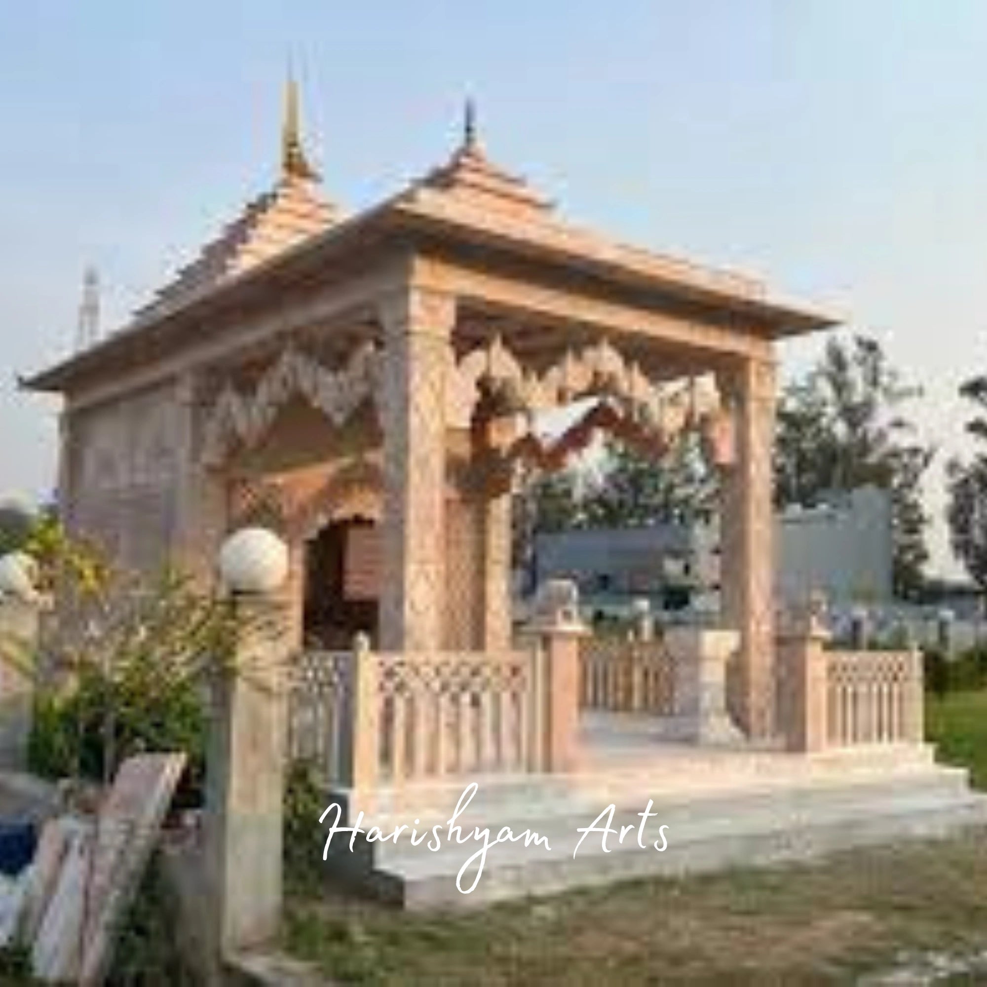 Premium Handcrafted Sandstone Mandir for Garden and Outdoor Spaces | Traditional Carved Hindu Temple with Shikhara Dome & Ornamental Pillars