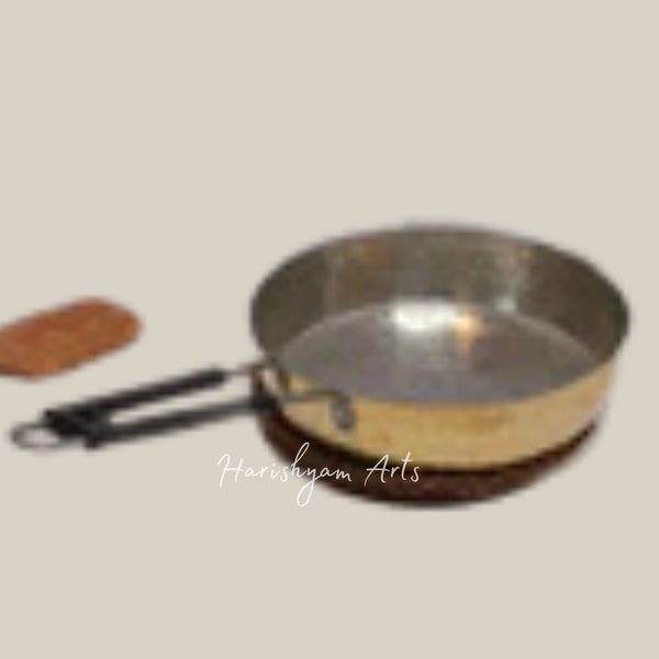 Pure Brass Frying Pan with Wooden Heatproof Handle for Daily Cooking