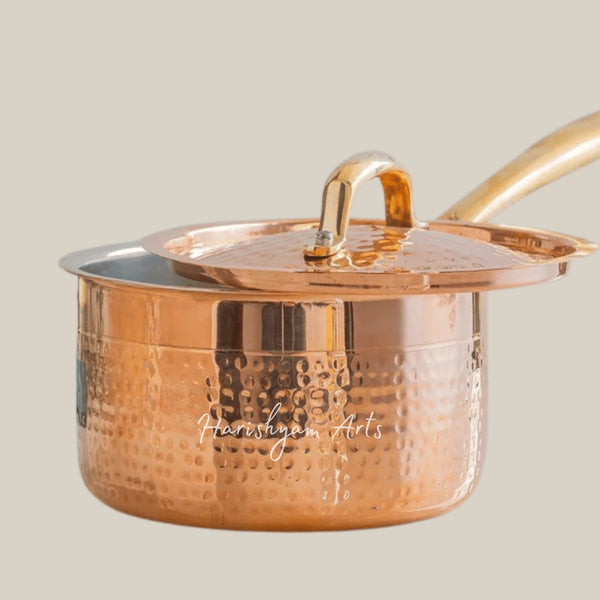 Pure Copper Hammered Sauce Pan with Tin Coating and Extended Handle