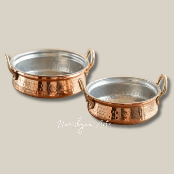 Pure Copper Handi with Handle and Tin Lined Interior in Hammered Finish