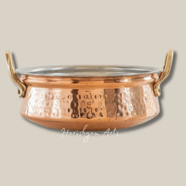 Pure Copper Handi with Handle and Tin Lined Interior in Hammered Finish