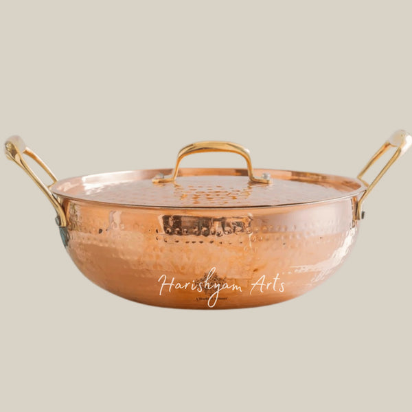 Pure Copper Kadhai with Lid and Food Safe Tin Lining for Classic Cooking