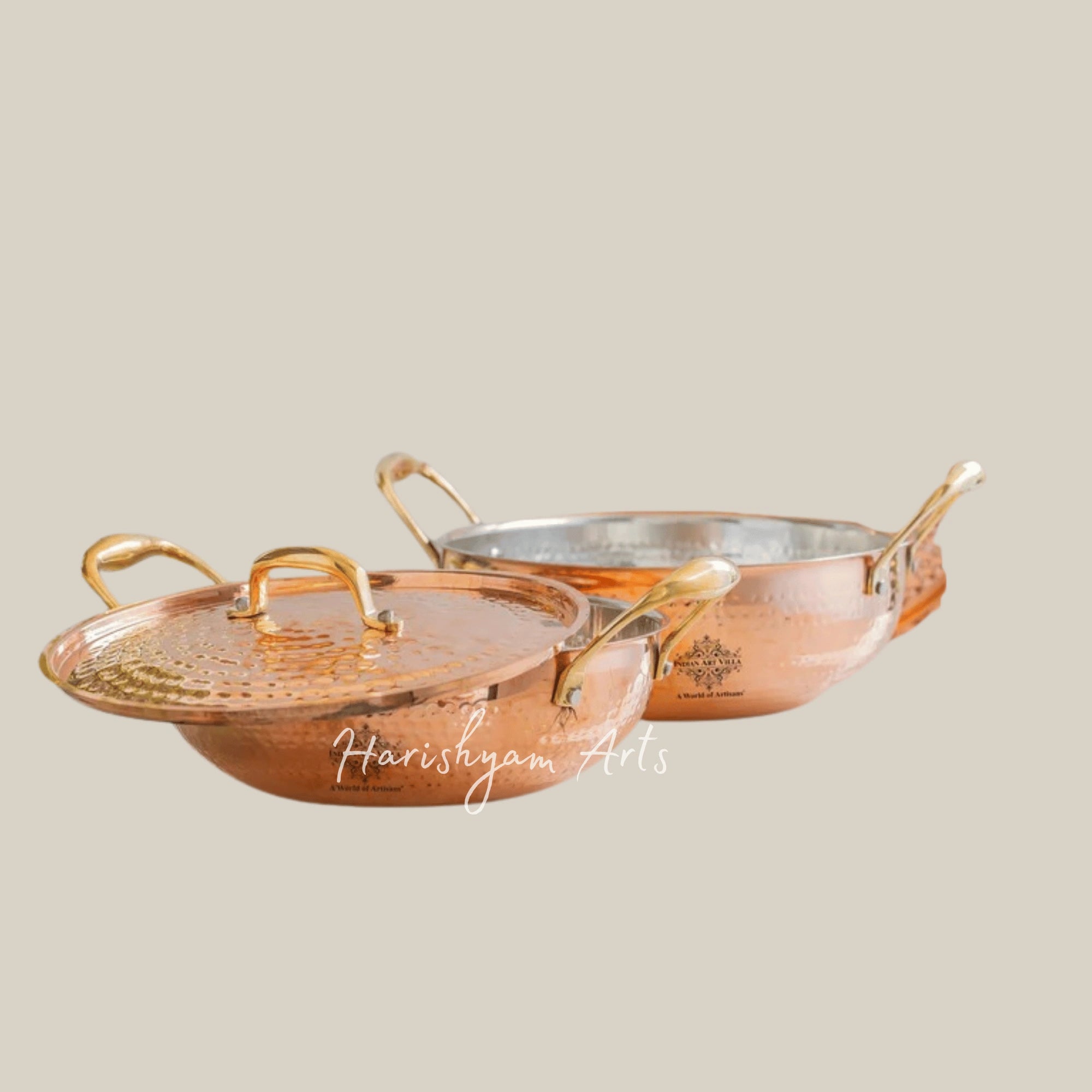 Pure Copper Kadhai with Lid and Food Safe Tin Lining for Classic Cooking