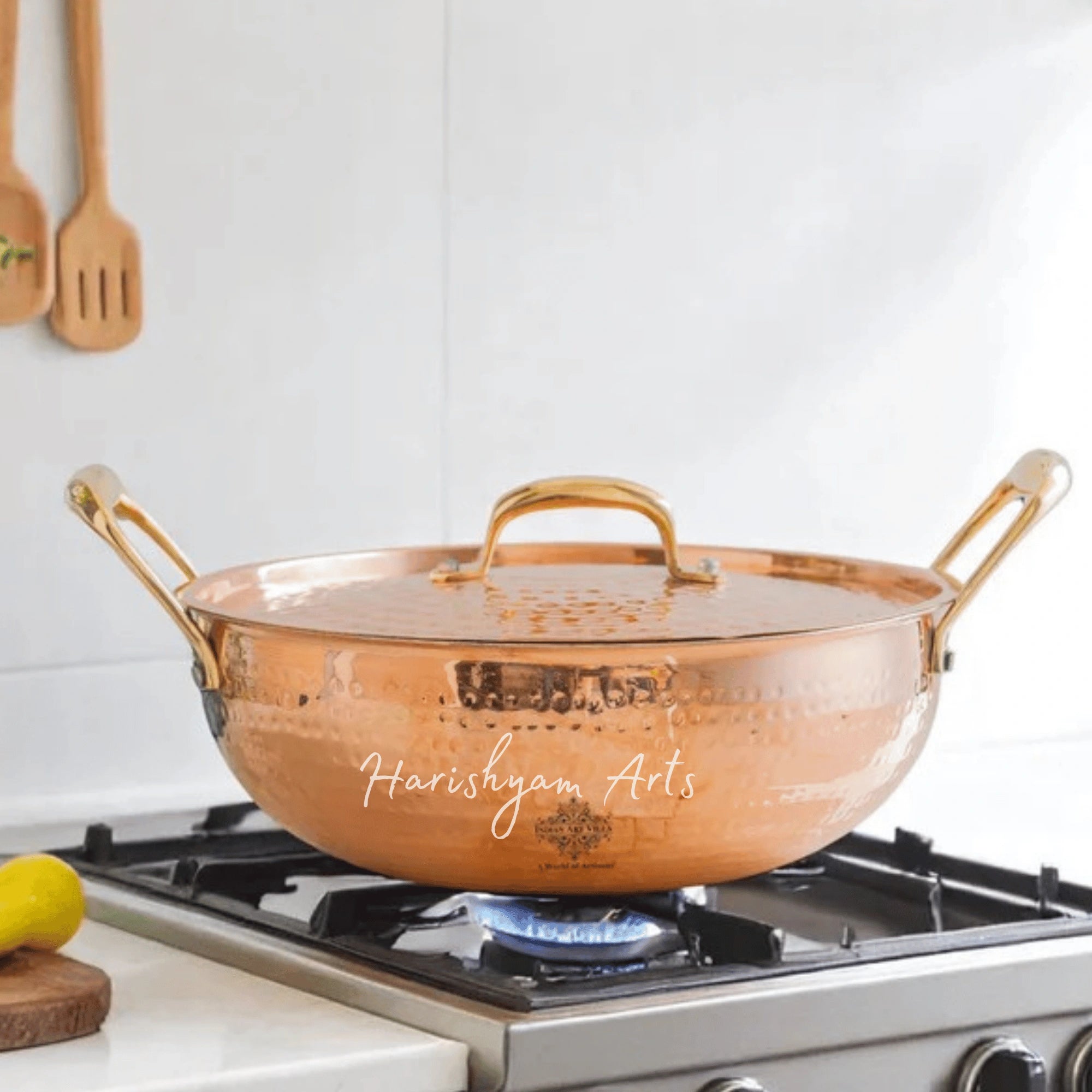 Pure Copper Kadhai with Lid and Food Safe Tin Lining for Classic Cooking
