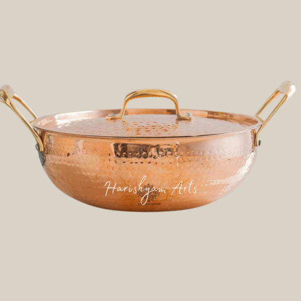 Pure Copper Kadhai with Lid and Food Safe Tin Lining for Classic Cooking