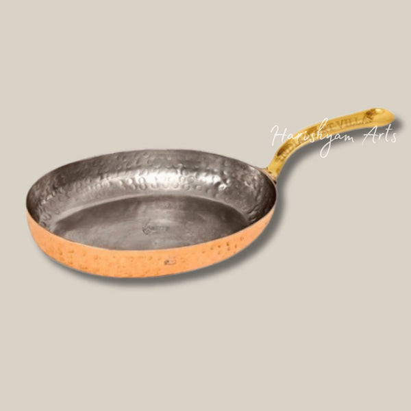 Pure Copper Oval Pan with Tin Lining and Elegant Brass Handle