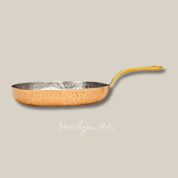 Pure Copper Oval Pan with Tin Lining and Elegant Brass Handle