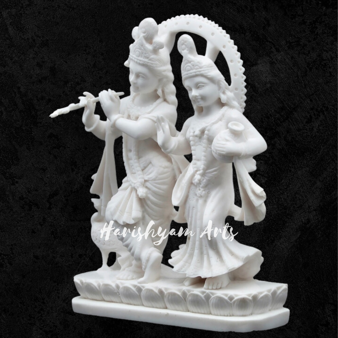 Pure White Marble Radha Krishna Statue