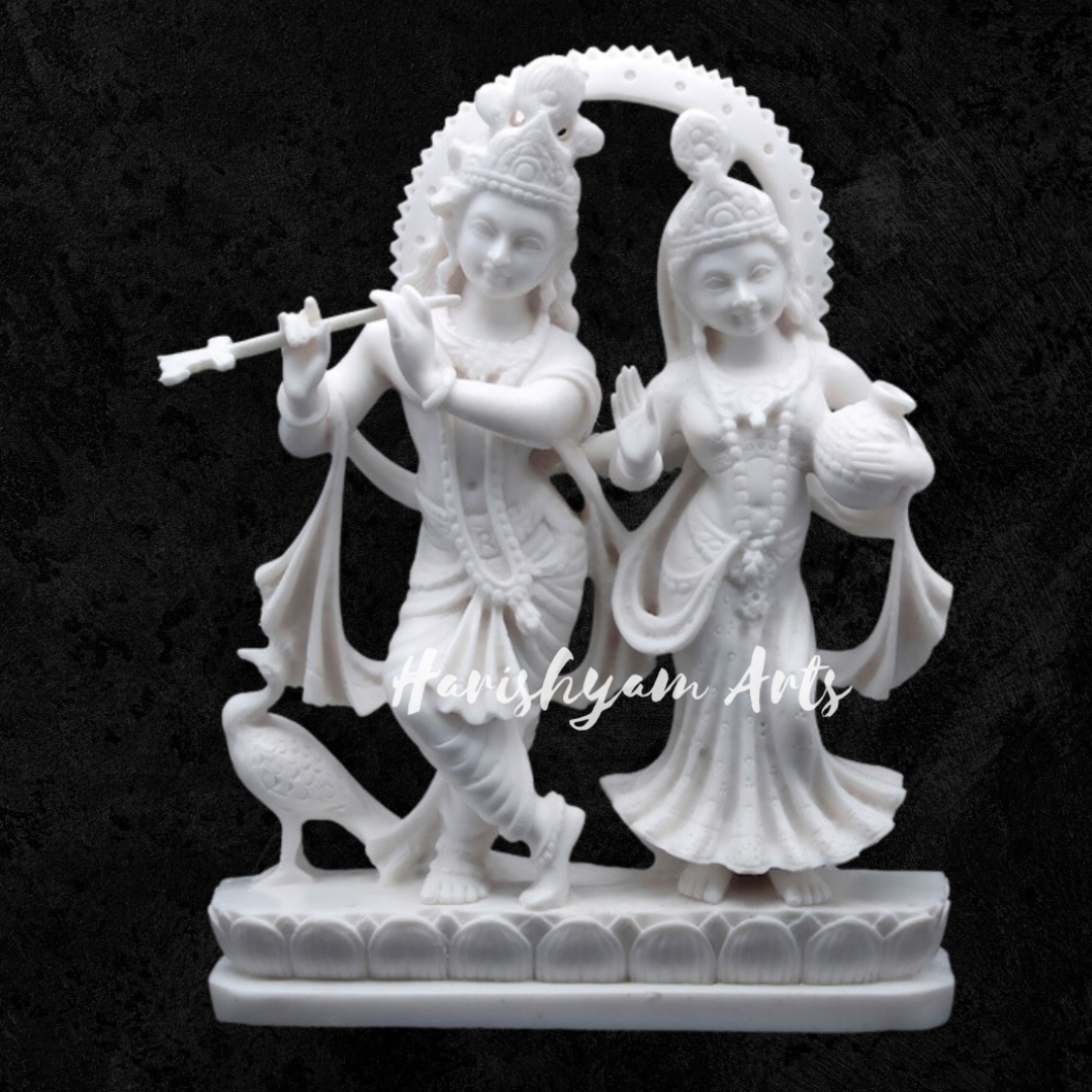 Pure White Marble Radha Krishna Statue