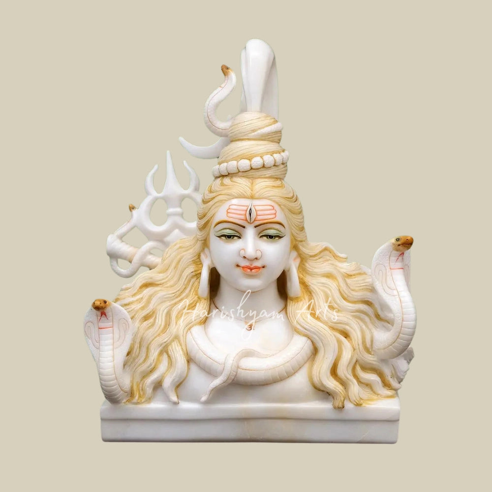 18" Lord Shiva’s Bust in White Marble