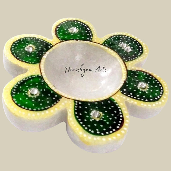 Radiant Marble Flower Diya Oil Lamp for Temple Décor