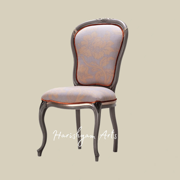 Regal Blossom Upholstered Dining Chair with Curved Mahogany Frame