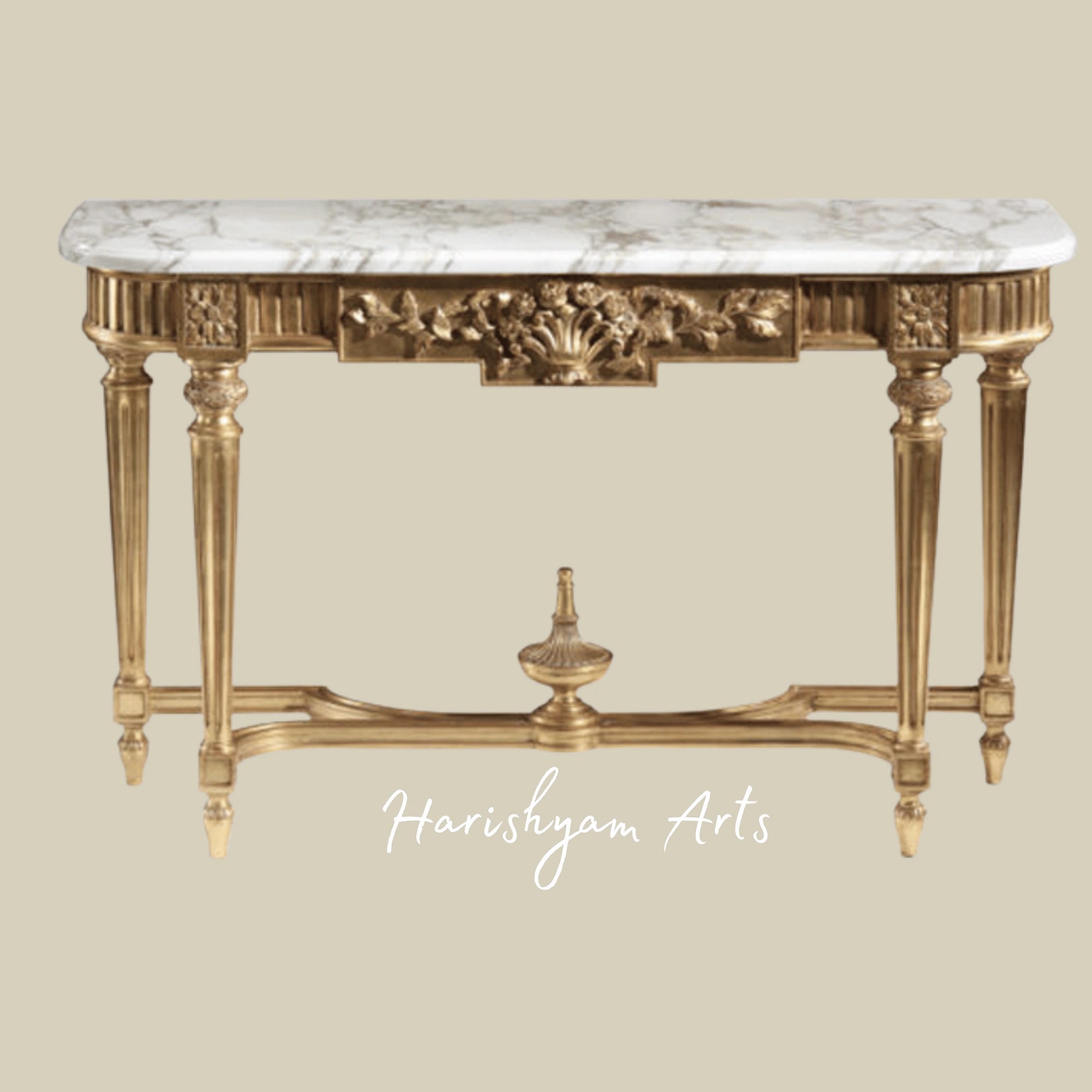 Regal Gold Console Table with White Marble Top