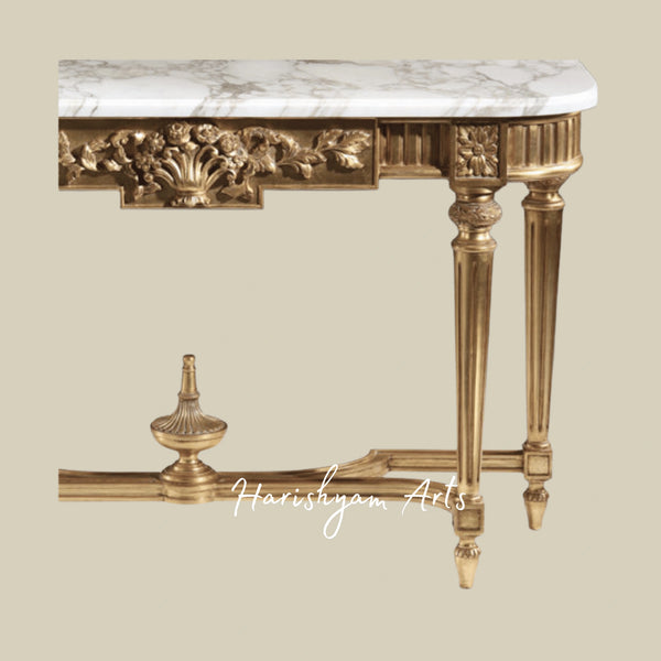 Regal Gold Console Table with White Marble Top