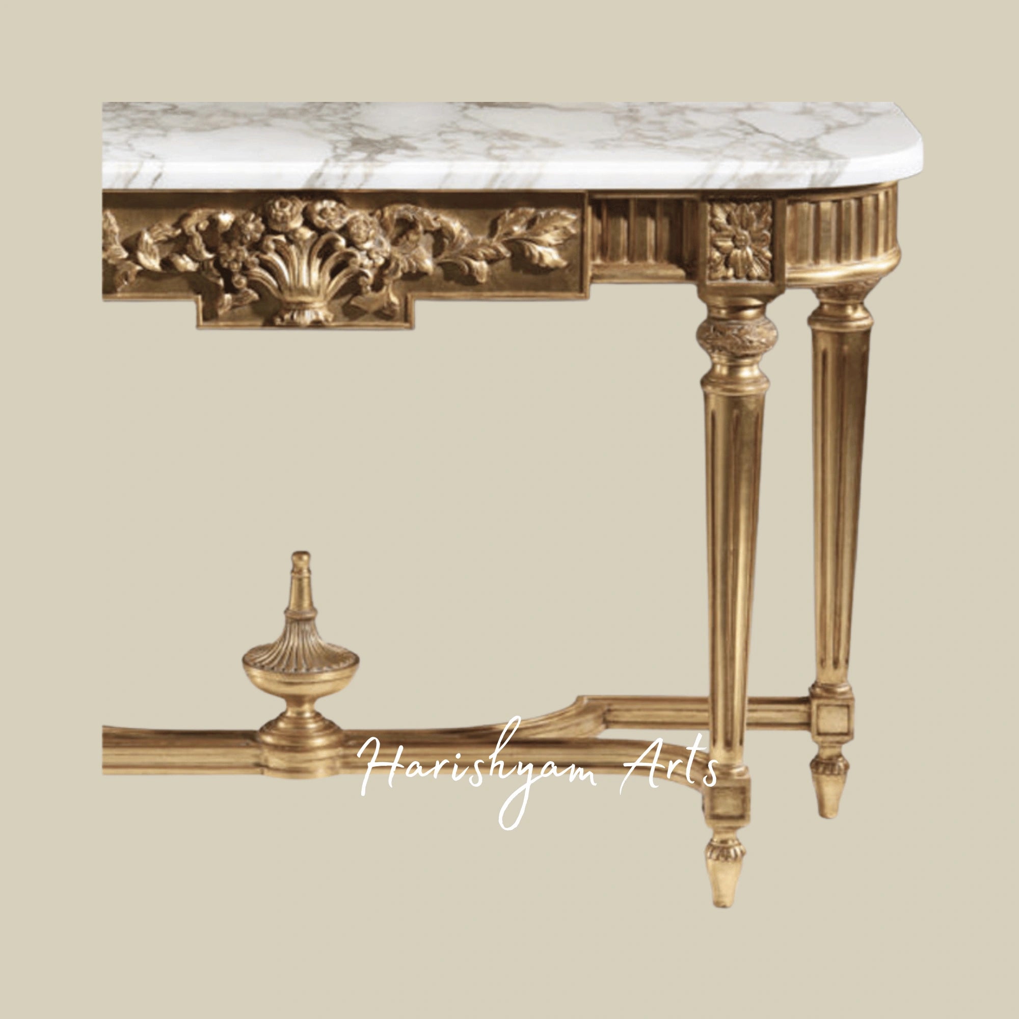 Regal Gold Console Table with White Marble Top2