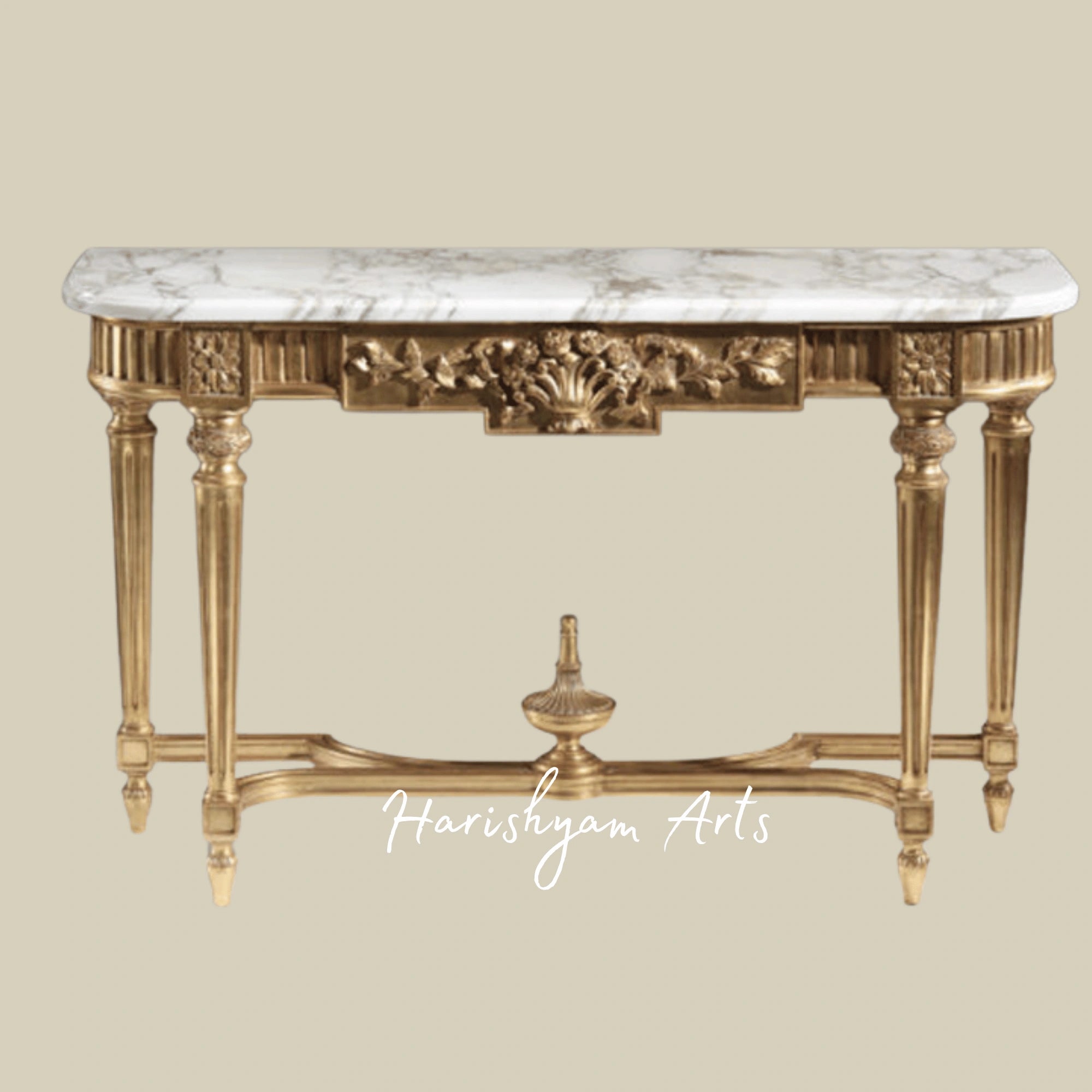 Regal Gold Console Table with White Marble Top3