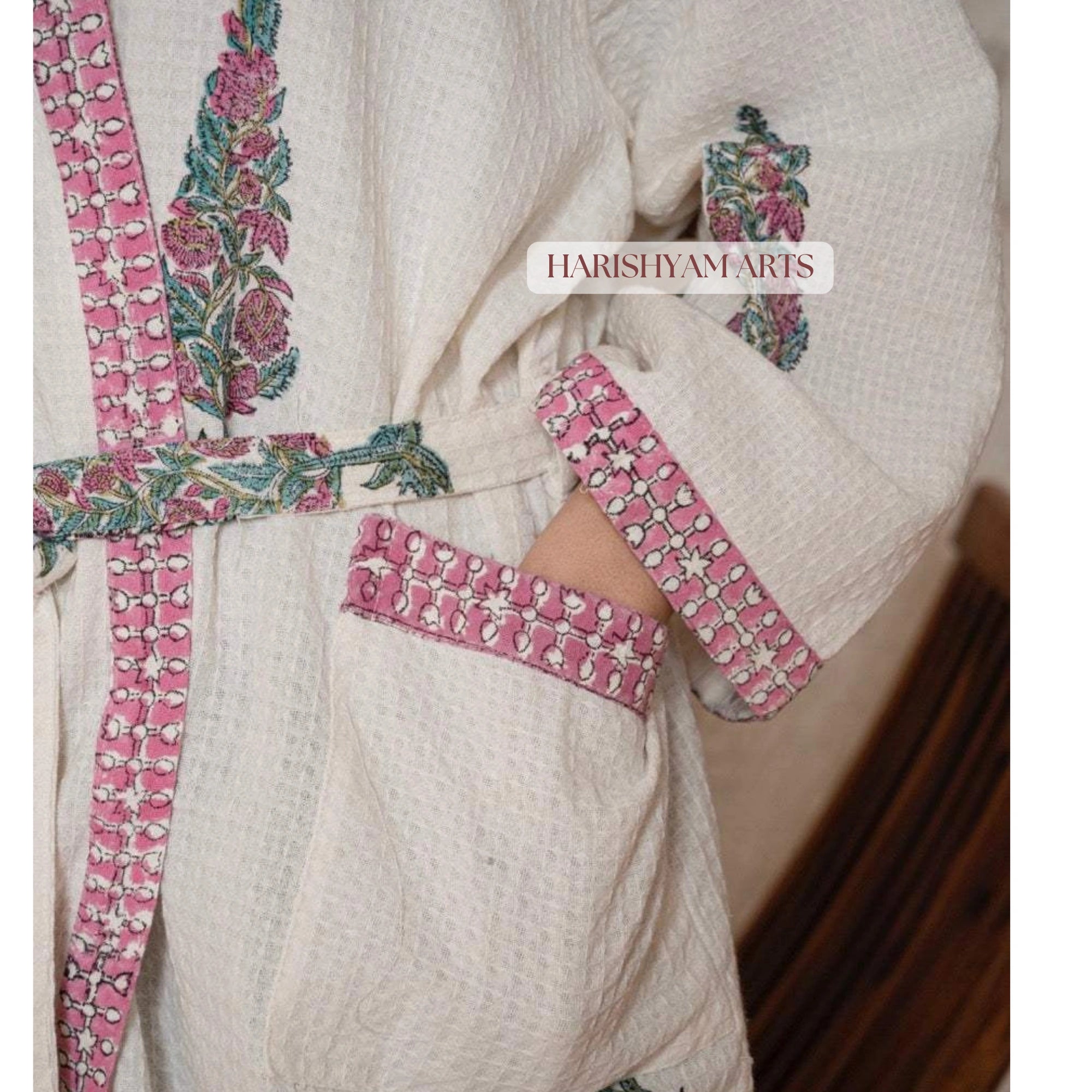 Rose Pine Ethnic Printed Cotton Bathrobe for Women