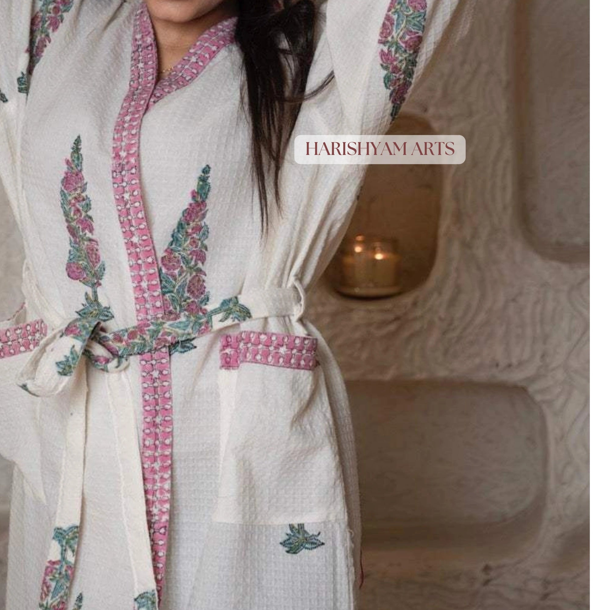 Rose Pine Ethnic Printed Cotton Bathrobe for Women