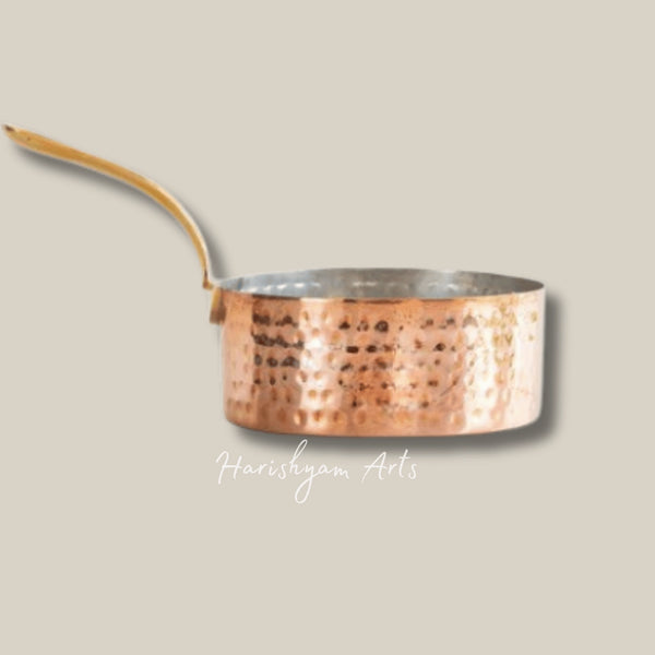 Round Saucepan with Hammered Copper Finish Tin Coating and Brass Stand