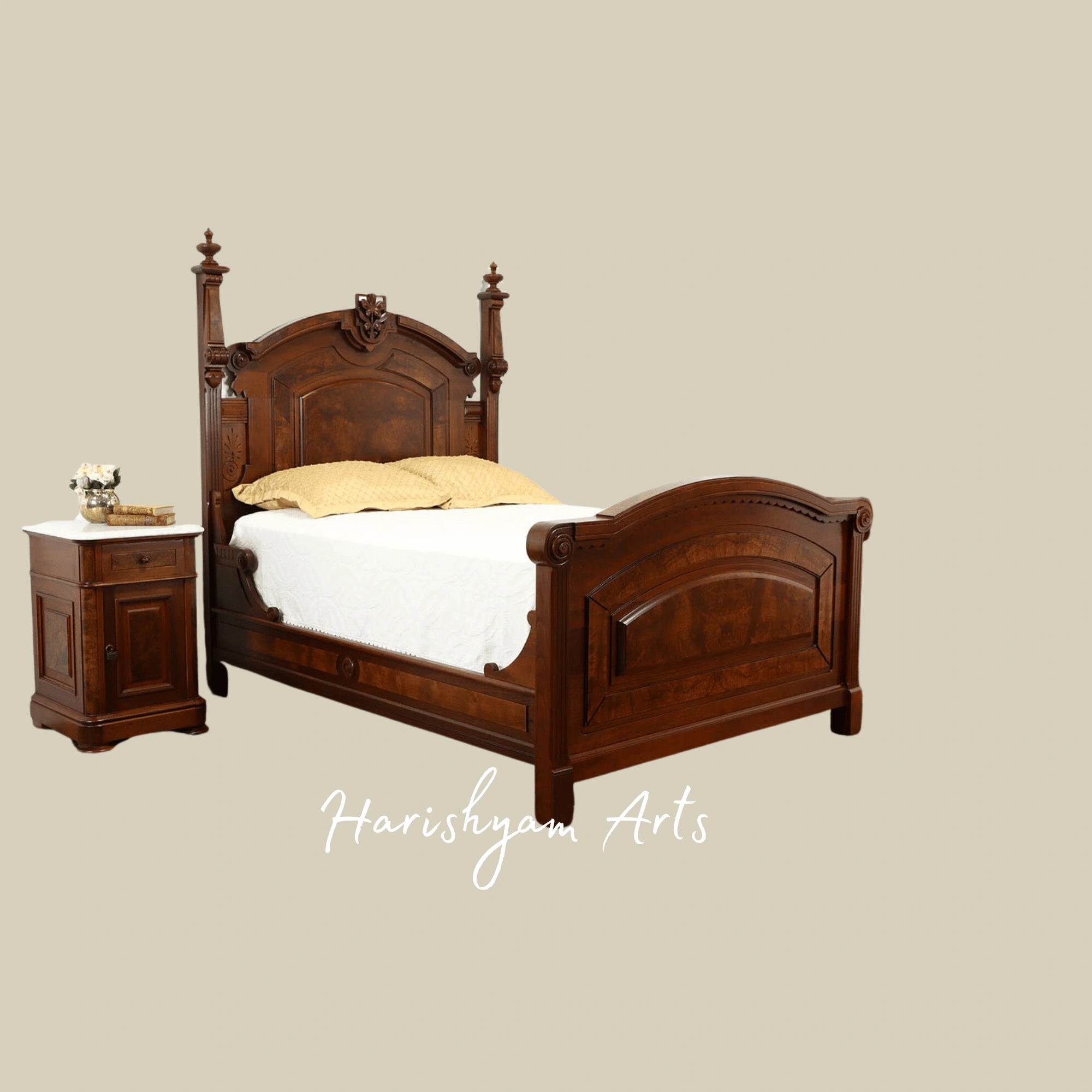 Royal Antique Wooden Bedroom Set Ornate Victorian Bed with Matching Pieces