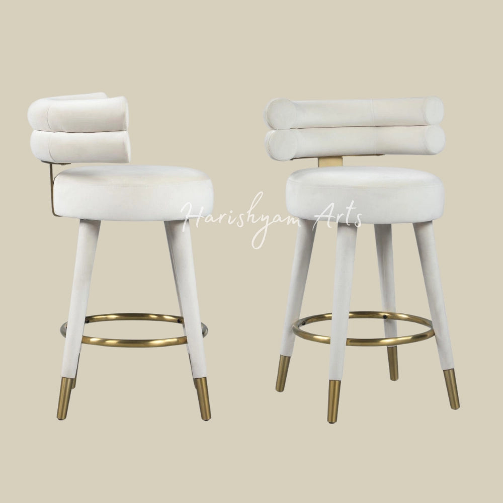 Royal Cream & Gold Velvet Bar Stool Set 2 Pcs