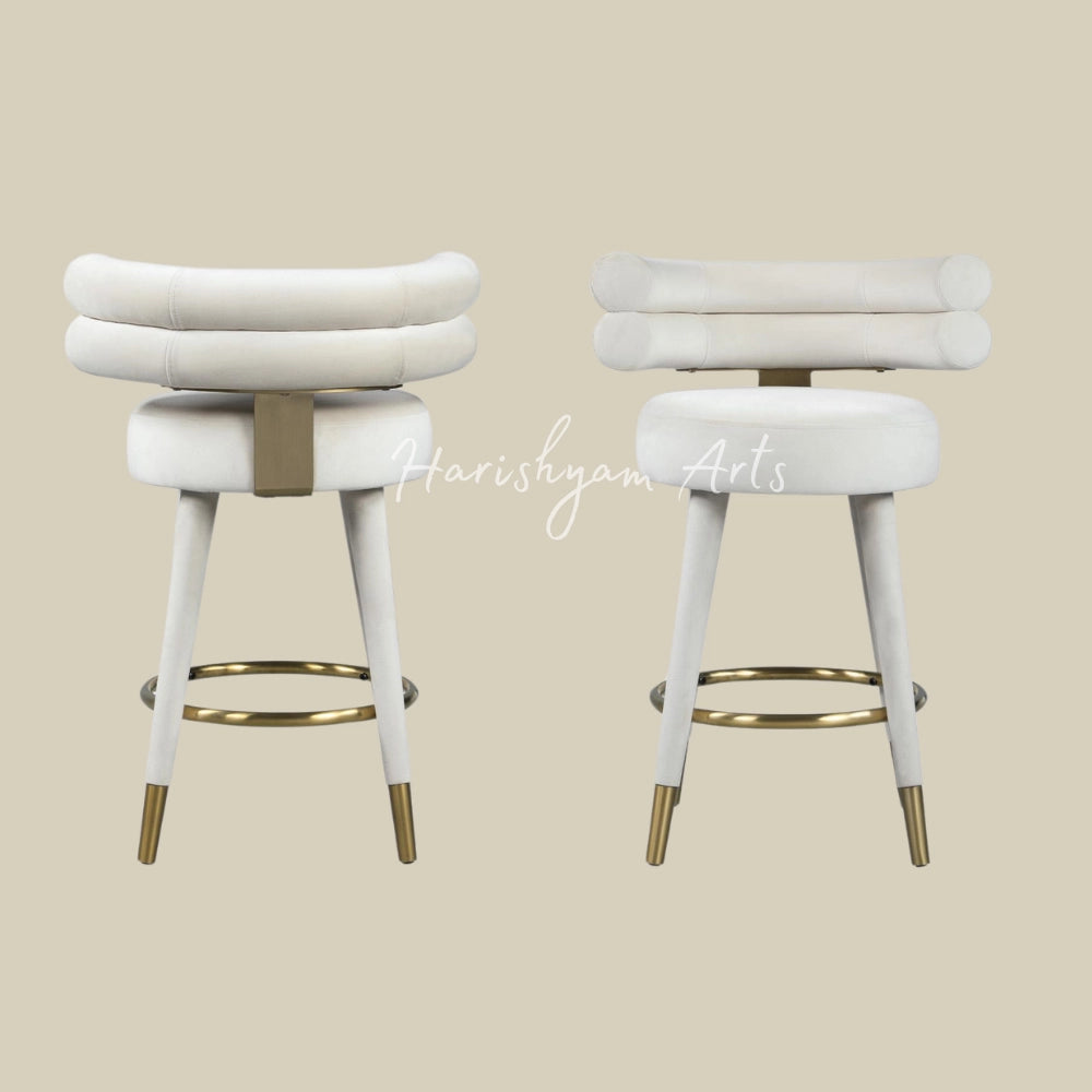 Royal Cream & Gold Velvet Bar Stool Set 2 Pcs