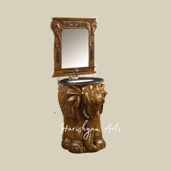 Royal Elephant Carved Wooden Bathroom Vanity with Mirror